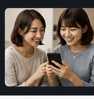 スマホで一緒に音を聴く二人