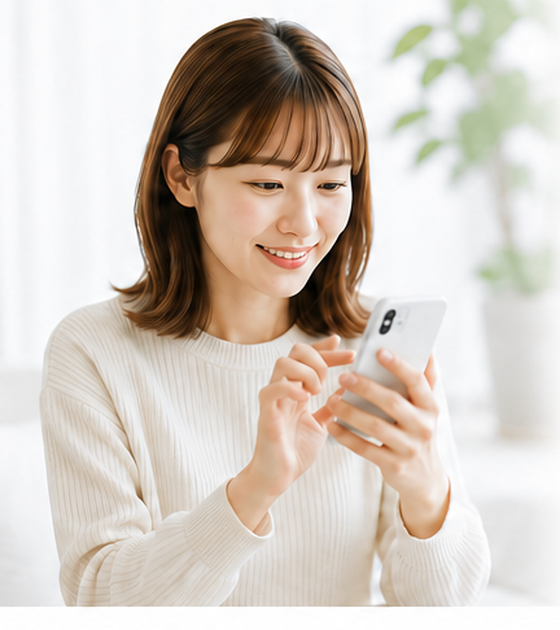 スマホで音を投稿する女性