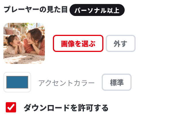 音源の設定画面：ジャケット画像とアクセントカラー